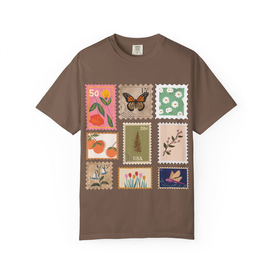 Vintage Floral Stamp Graphic T-Shirt for Nature Lovers