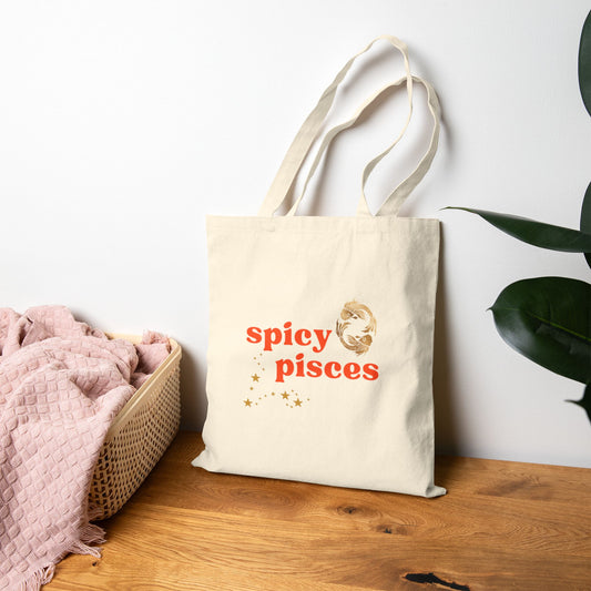 Spicy Pisces Cotton Canvas Tote Bag - Astrological Gift for Trendy Pisces