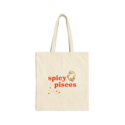 Spicy Pisces Cotton Canvas Tote Bag - Astrological Gift for Trendy Pisces