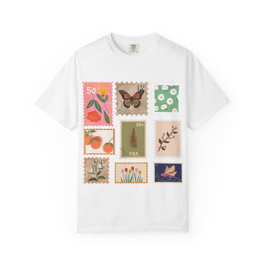 Vintage Floral Stamp Graphic T-Shirt for Nature Lovers