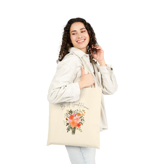 Be A Good Human Floral Canvas Tote Bag - Eco-Friendly Shopping Bag for Everyday Use