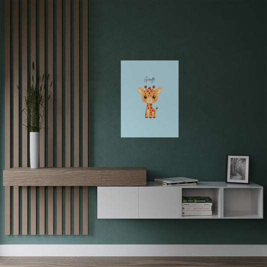 Cute Giraffe Satin Poster, Nursery Decor, Kids Room Wall Art, Baby Shower Gift, Animal Print, Whimsical Home Decor